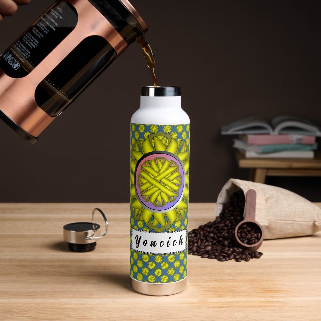 Yellow Flower Ribbon by Kenneth Yoncich Water Bottle (Coffee)