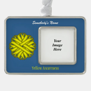 Yellow Flower Ribbon Tmpl (H-O) by Kenneth Yoncich Silver Plated Framed Ornament