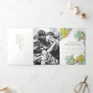 Yellow flower Sibbaldia wedding all in one Tri-Fold Invitation