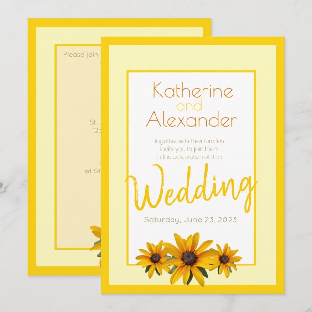 Yellow Flower Spring Summer Simple Wedding Invitation (Front/Back)