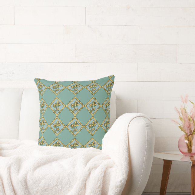 Yellow flower stamp pattern cushion (Couch)