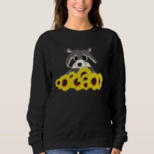 Yellow Flower Sunflower Racoon Lover Animal Cute R Sweatshirt