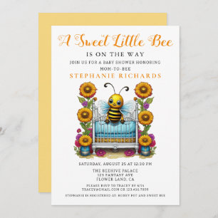 Yellow Flower Sweet Little Bee Crib Baby Shower  Invitation