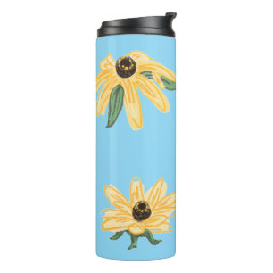 Yellow flower travel thermal mug