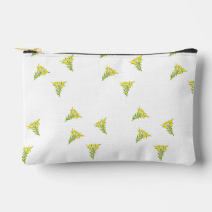 Yellow flower with green leaves on white accessory pouch