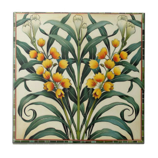Yellow Flower with Lillies Ceramic Tile