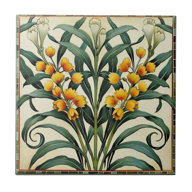 Yellow Flower with Lillies Ceramic Tile (Front)