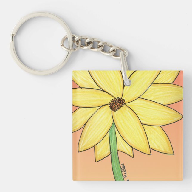 Yellow Flower with orange background Key Ring (Front)