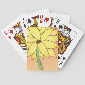Yellow Flower with orange background Playing Cards