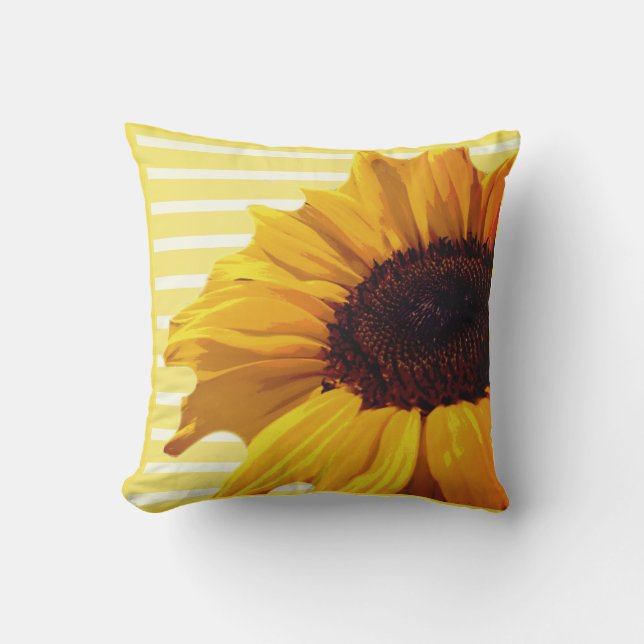 Yellow Flower with Striped Background Cushion (Front)