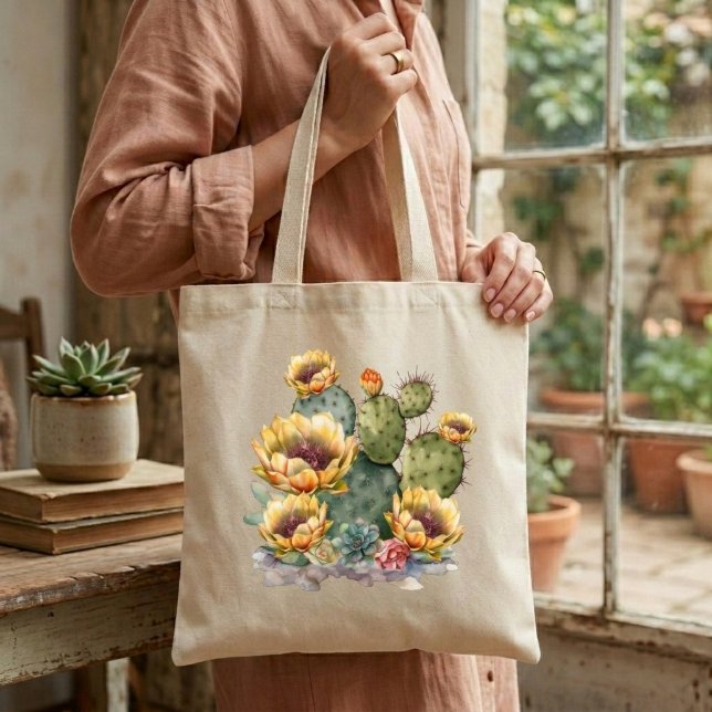 Yellow Flowering Cactus Tote Bag (Creator Uploaded)