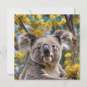 Yellow Flowering Wattle Tree With A Koala, Invitation