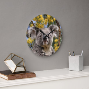 Yellow Flowering Wattle Tree With A Koala, Large Clock