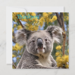 Yellow Flowering Wattle Tree With A Koala, Thank You Card