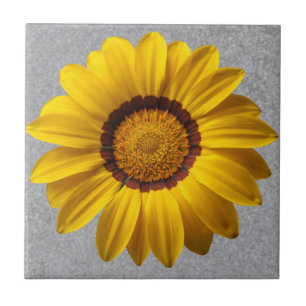 Yellow flowers Abstract line grey background, Ceramic Tile