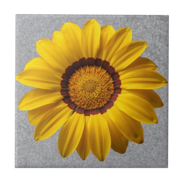 Yellow flowers Abstract line grey background, Ceramic Tile (Front)