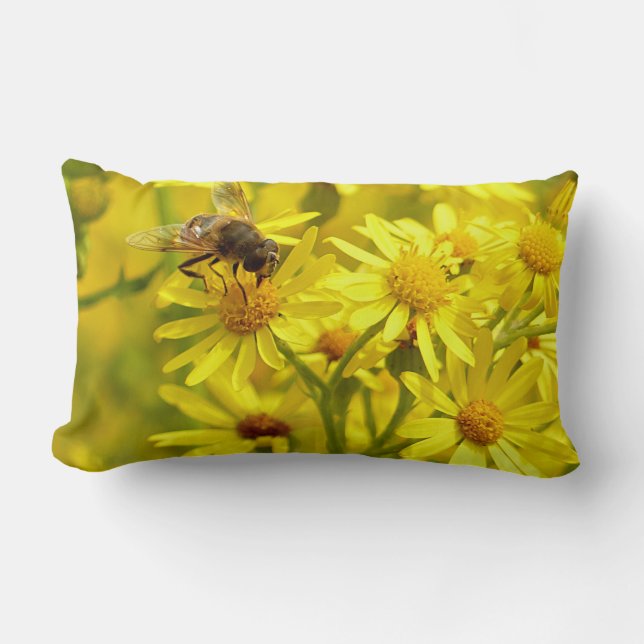 Yellow flowers and a Bee Decorative Throw Pillow (Front)
