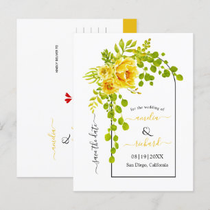 Yellow flowers and arch fall wedding Save the Date Postcard