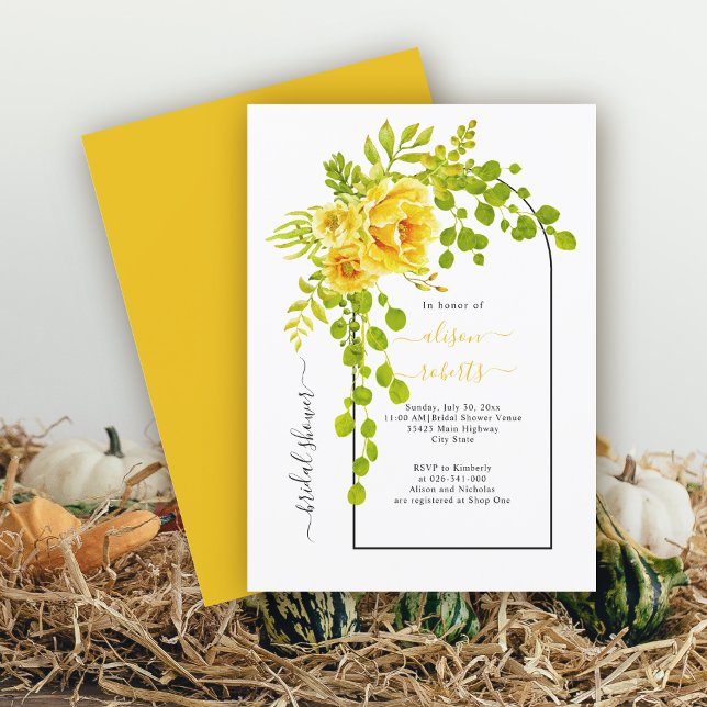 Yellow flowers and arch wedding bridal shower invitation (Creator Uploaded)