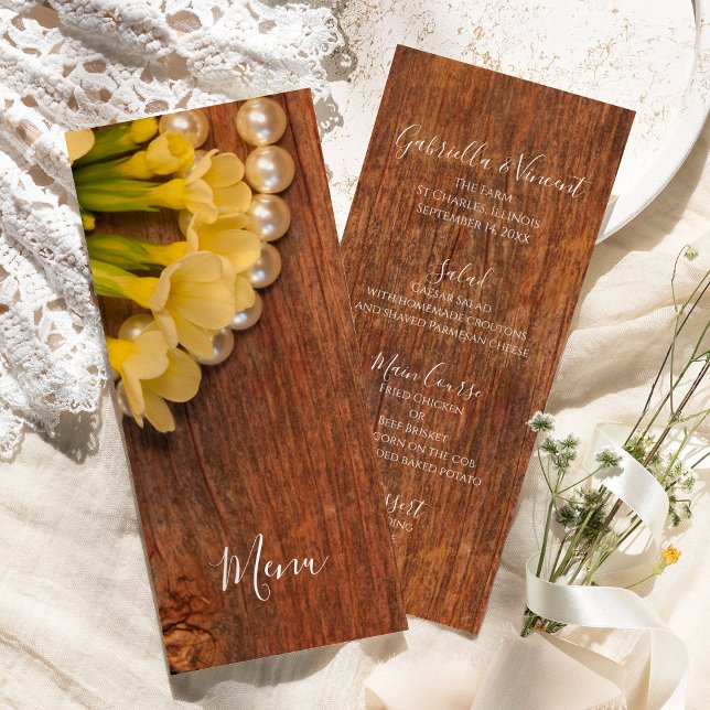 Yellow Flowers and Barn Wood Country Wedding Menu (Creator Uploaded)