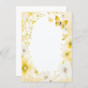 Yellow flowers and butterflies blank wedding invitation