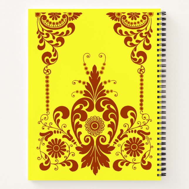 yellow flowers and curlicues print notebook (Back)