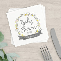 Yellow Flowers and Grey Leaves Wreath Baby Shower