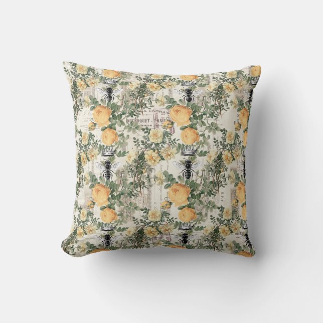 Yellow Flowers and Queen Bee Cushion (Front)