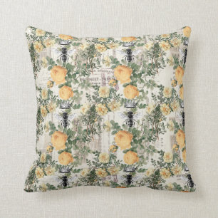 Yellow Flowers and Queen Bee Cushion