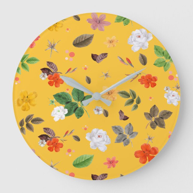 Yellow Flowers and White Roses 10 Large Clock (Front)