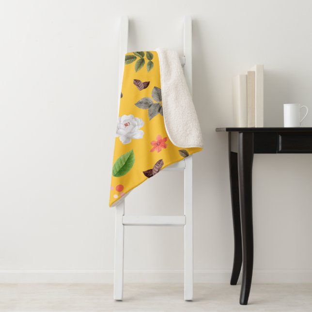 Yellow Flowers and White Roses 10 Sherpa Blanket (In Situ)