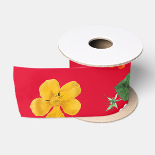 Yellow Flowers and White Roses 13 Satin Ribbon