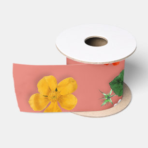Yellow Flowers and White Roses 19 Satin Ribbon