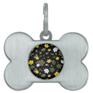 Yellow Flowers and White Roses 2 Pet ID Tag