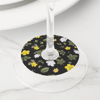 Yellow Flowers and White Roses 2 Wine Glass Tag