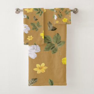 Yellow Flowers and White Roses 4 Bath Towel Set