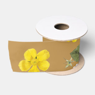 Yellow Flowers and White Roses 4 Satin Ribbon