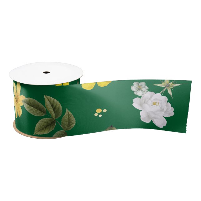 Yellow Flowers and White Roses 6 Satin Ribbon (Spool)
