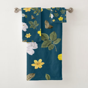 Yellow Flowers and White Roses Bath Towel Set