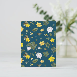Yellow Flowers and White Roses Holiday Postcard