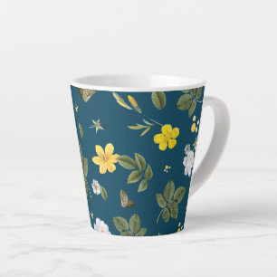 Yellow Flowers and White Roses Latte Mug