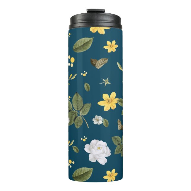 Yellow Flowers and White Roses Thermal Tumbler (Front)
