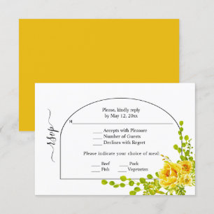 Yellow flowers, arch and monogram fall wedding RSVP card