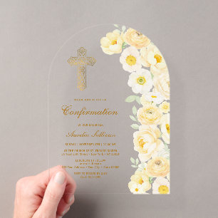 Yellow Flowers Arch Confirmation Acrylic Invitations
