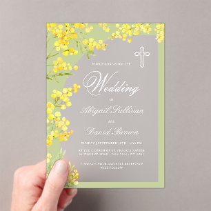 Yellow Flowers Arch on Green Religious Wedding Acrylic Invitations
