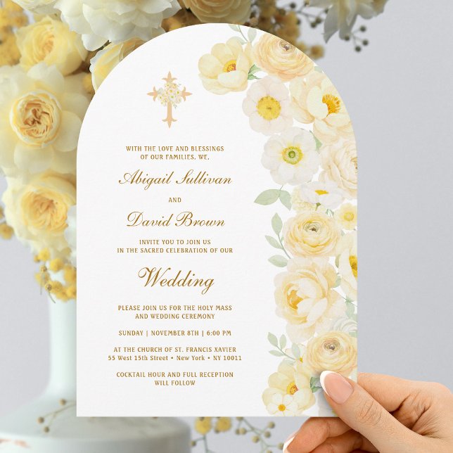 Yellow Flowers Arch Religious Wedding Invitation (Creator Uploaded)