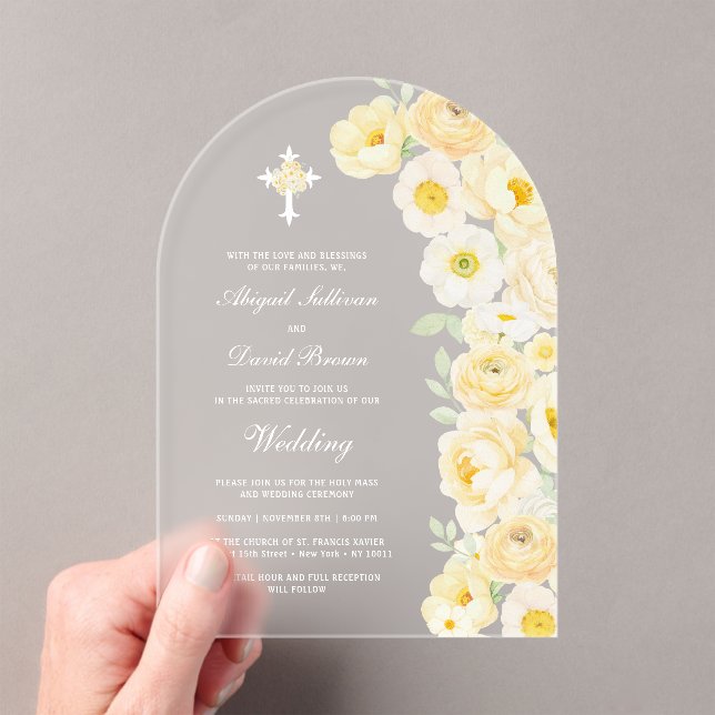Yellow Flowers Arch Wedding Acrylic Invitations (Insitu (Handheld))