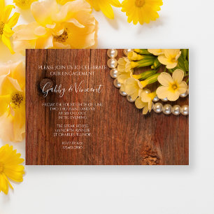 Yellow Flowers Barn Wood Country Engagement Party Invitation