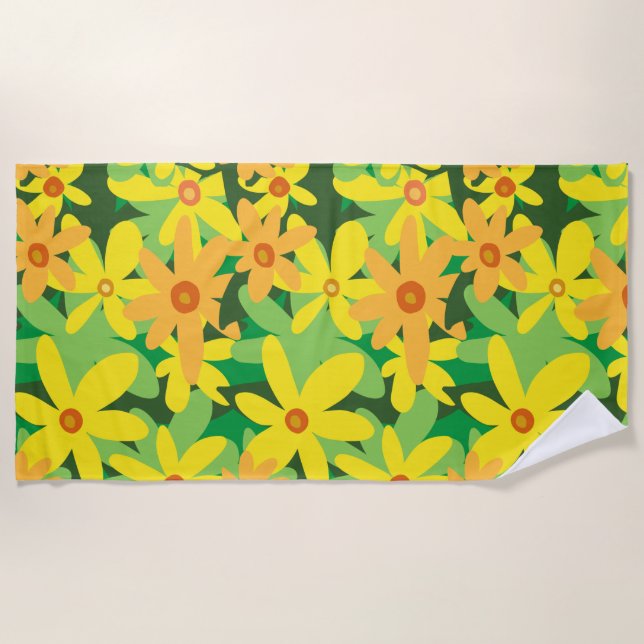 Yellow flowers beach towel (Front)