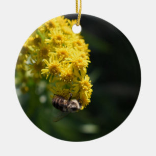 Yellow Flowers Bee Bumblebee Nature Photography Ceramic Tree Decoration